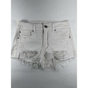 American Eagle Hi-Rise Shortie White Distressed Denim Jean Shorts Women's Size 4